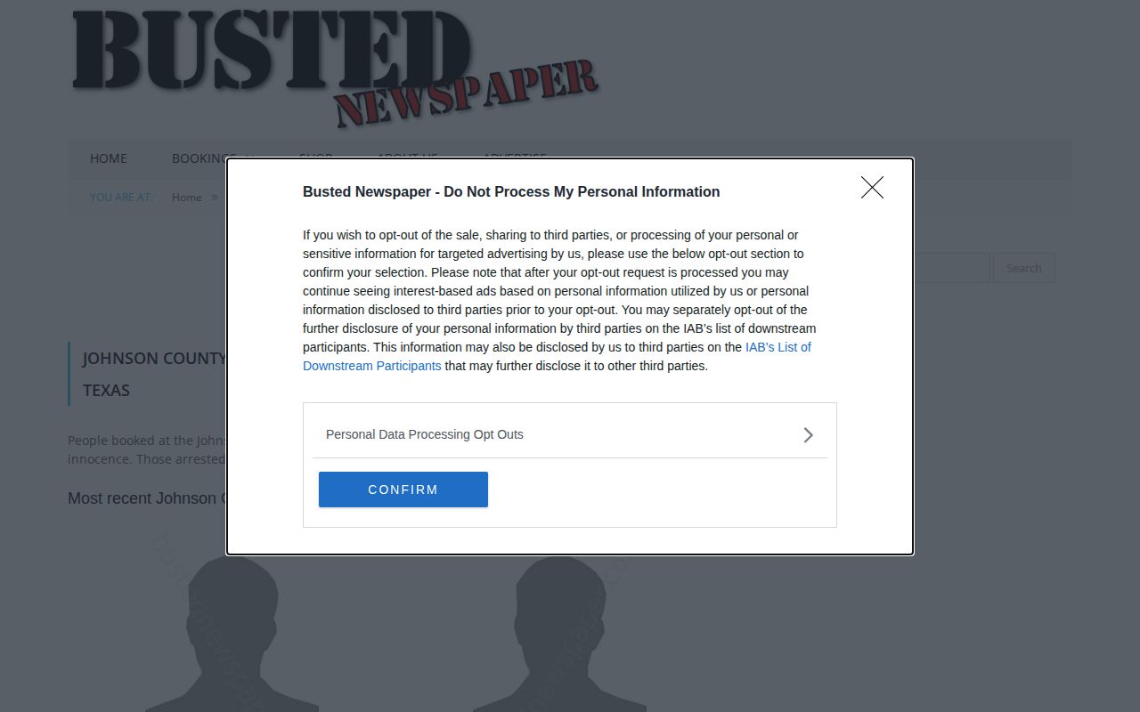Unofficial Busted Newspaper Johnson County booking-information page