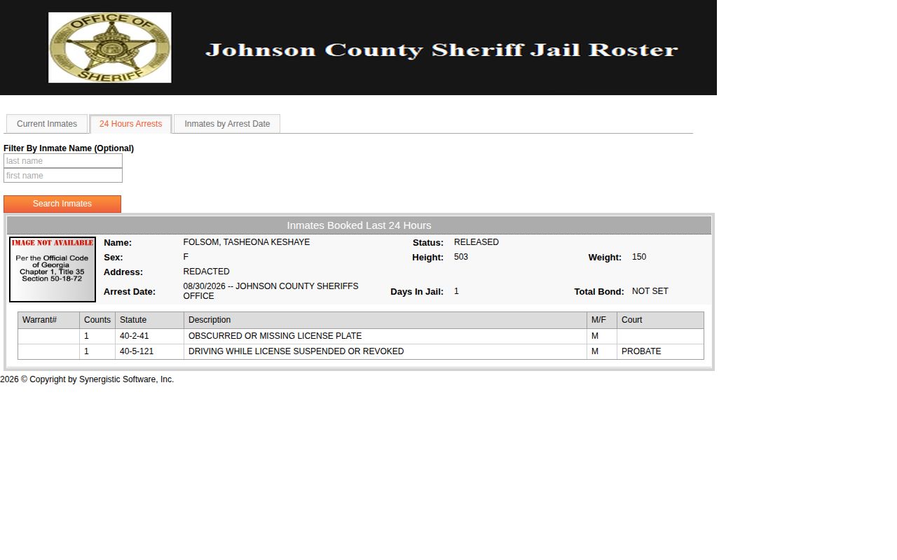 Johnson County 24-hour booking feed view