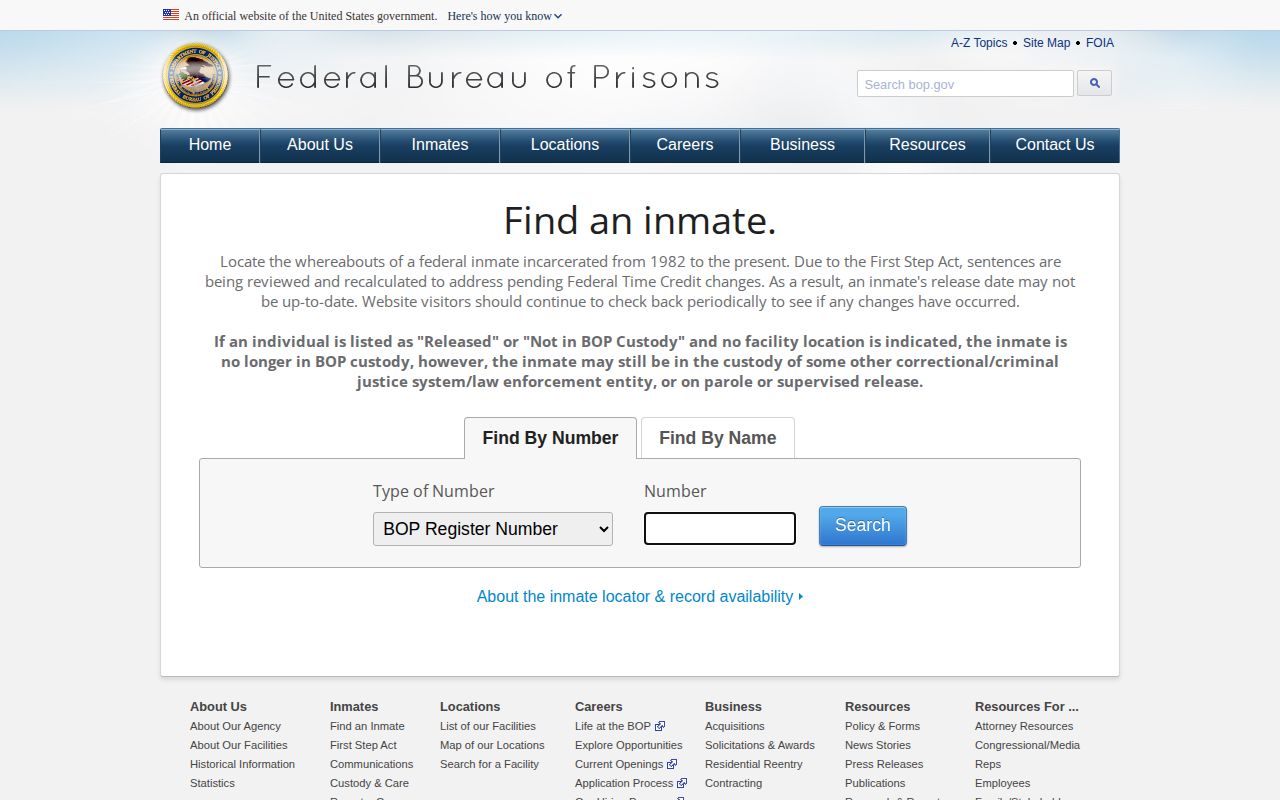 Johnson County federal custody locator with no public booking-photo interface