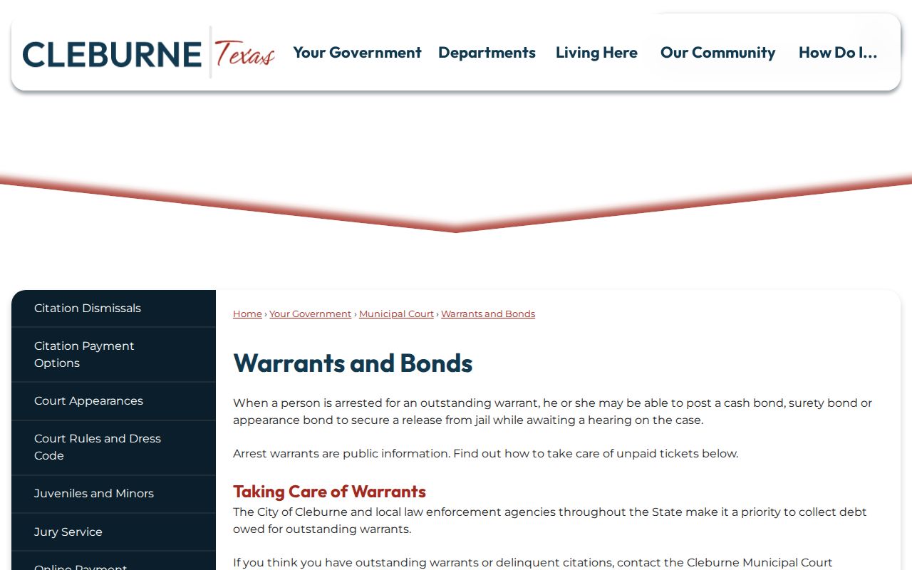 Cleburne Johnson County municipal warrants and bonds information