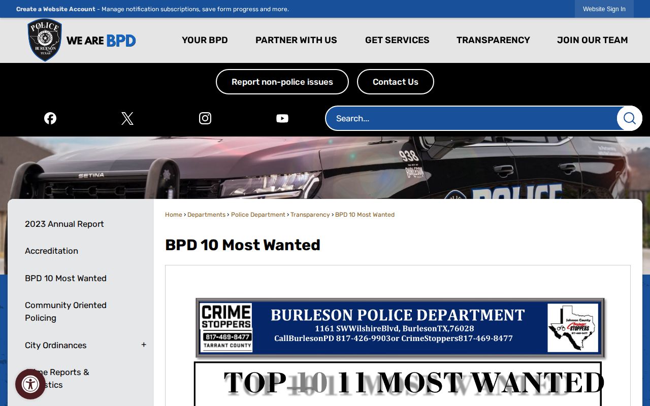Burleson Police city-specific most wanted resource