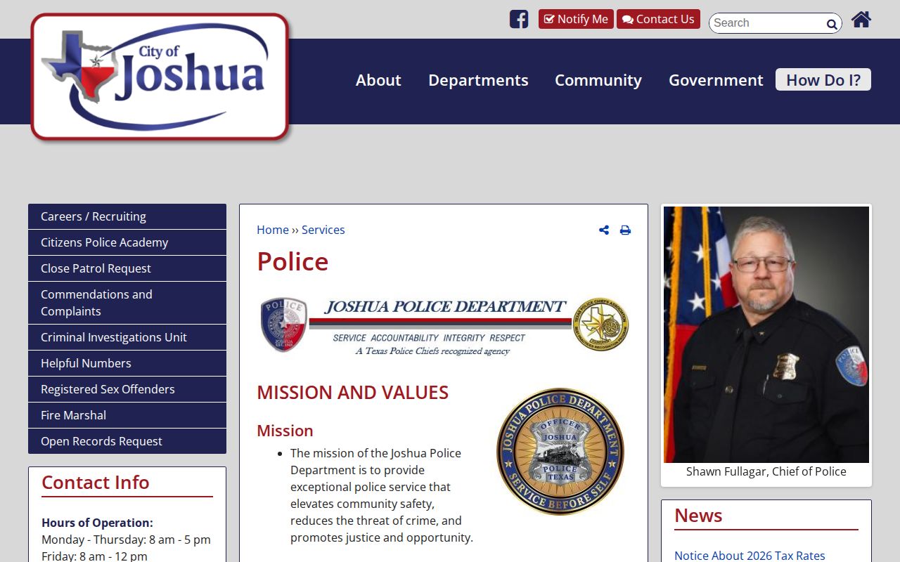 Joshua Police open-records route for Johnson County arrest record requests